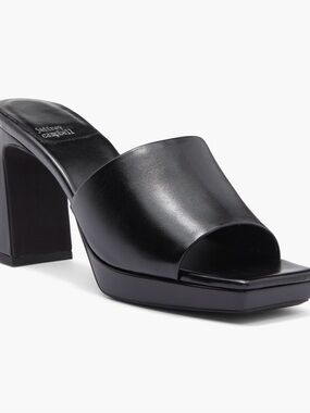 Jeffrey Campbell Black Leather Open-Toe Block Heel Mule